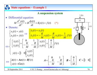 State equations
State equations –
– Example 1
Example 1
A suspension system
A suspension system
A suspension system
A susp...