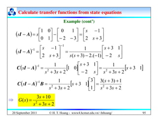 Calculate transfer functions from state equations
Calculate transfer functions from state equations
Example (cont’)
Exampl...