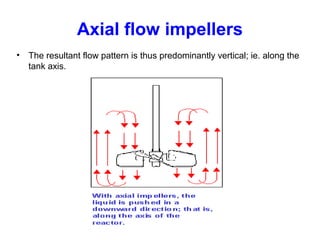 Axial flow impellers
• The resultant flow pattern is thus predominantly vertical; ie. along the
tank axis.
 