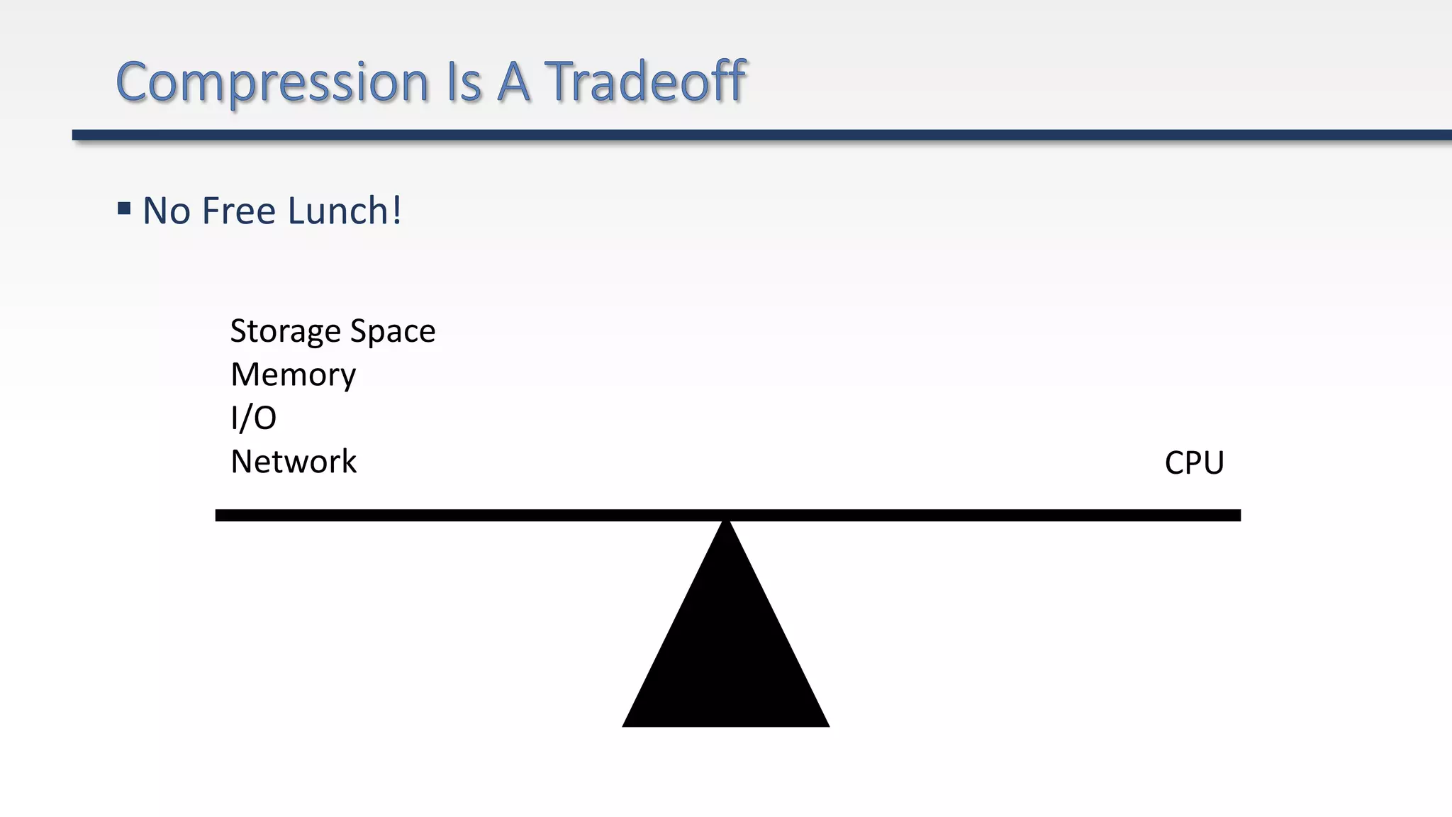  No Free Lunch!
Storage Space
Memory
I/O
Network CPU
 