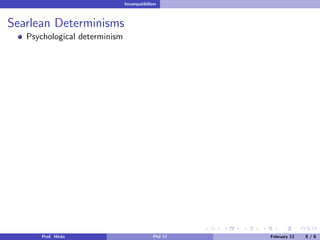 Incompatibilism

Searlean Determinisms
Psychological determinism

Prof. Hicks

Phil 11

February 12

8/8

 