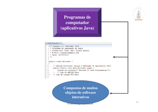 © cicero@engcomp.uema.br
37
Programas de
computador
(aplicativos Java)
Compostos de muitos
objetos de software
interativos
 