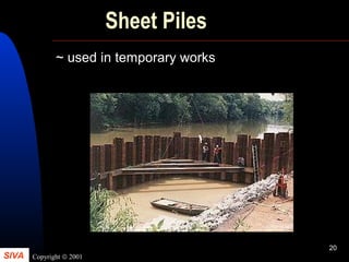 SIVA Copyright © 2001
20
Sheet Piles
~ used in temporary works
 