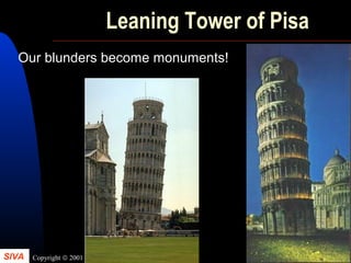 SIVA Copyright © 2001
42
Leaning Tower of Pisa
Our blunders become monuments!
 
