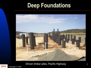 SIVA Copyright © 2001
7
Deep Foundations
Driven timber piles, Pacific Highway
 