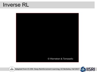Inverse RL
Adapted from CS 294: Deep Reinforcement Learning, UC Berkeley, Fall 2017
 