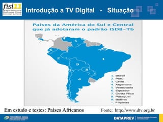 Introdução a TV Digital - Situação




Em estudo e testes: Países Africanos   Fonte: http://www.dtv.org.br
 
