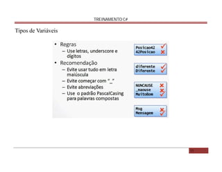 TREINAMENTO C#

Tipos de Variáveis

15

 