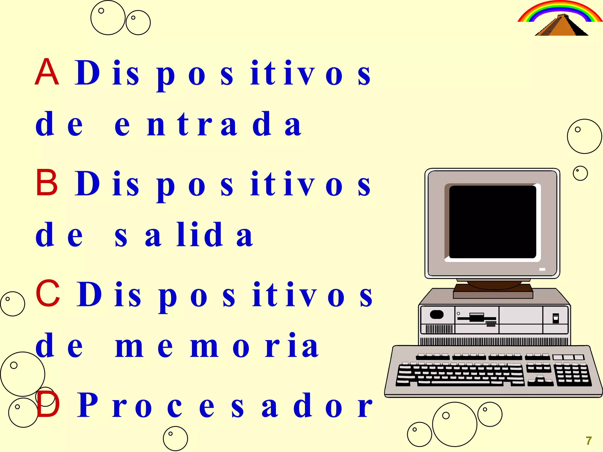 Dispositivos de entrada Dispositivos de salida Dispositivos de memoria Procesador 7 