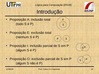 Lógica para Computação (IF61B)


                    Introdução
• Proposição A: inclusão total                  P
      (t...