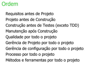Qualidade Ênfase em desenvolvimento Alguns artefatos 