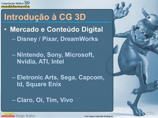 Mercado e Conteúdo Digital Disney / Pixar, DreamWorks Nintendo, Sony, Microsoft, Nvidia, ATI, Intel Eletronic Arts, Sega, Capcom, Id, Square Enix Claro, Oi, Tim, Vivo Introdução à CG 3D 