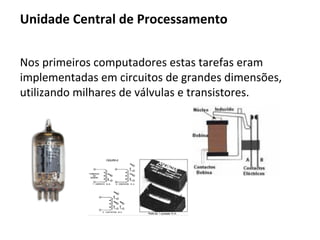 Modelo de barramento de sistema (arquitetura Von Neumman)
No barramento de sistema
são transmitidos endereços,
dados e sinais entre o
processador, memória e
unidade de entrada/saída
UC Registradores ULA
E/S
Memória
Periféricos
BARRAMENTO
 