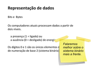 Memórias – Tipos de acesso
Aleatório: os dados são endereçáveis, sendo acessados e
armazenados diretamente com o mesmo custo computacional,
ou seja, sempre o mesmo tempo de acesso. A memória principal
e alguns sistemas de memória cache utilizam esse tipo de
acesso, sendo conhecidas pela sigla inglês RAM (Random Acess
Memory – Memoria de acesso aleatório).
 