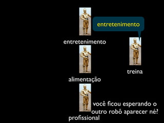 entretenimento

entretenimento



                     treina
 alimentação


         você ﬁcou esperando o
         outro robô aparecer né?
 proﬁssional
 