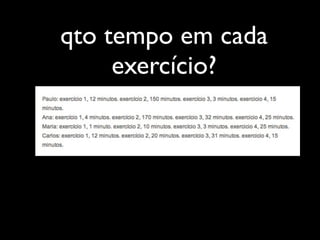 qto tempo em cada
     exercício?
 