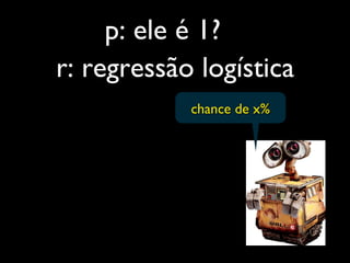 p: ele é 1?
chance de x%chance de x%
r: regressão logística
 