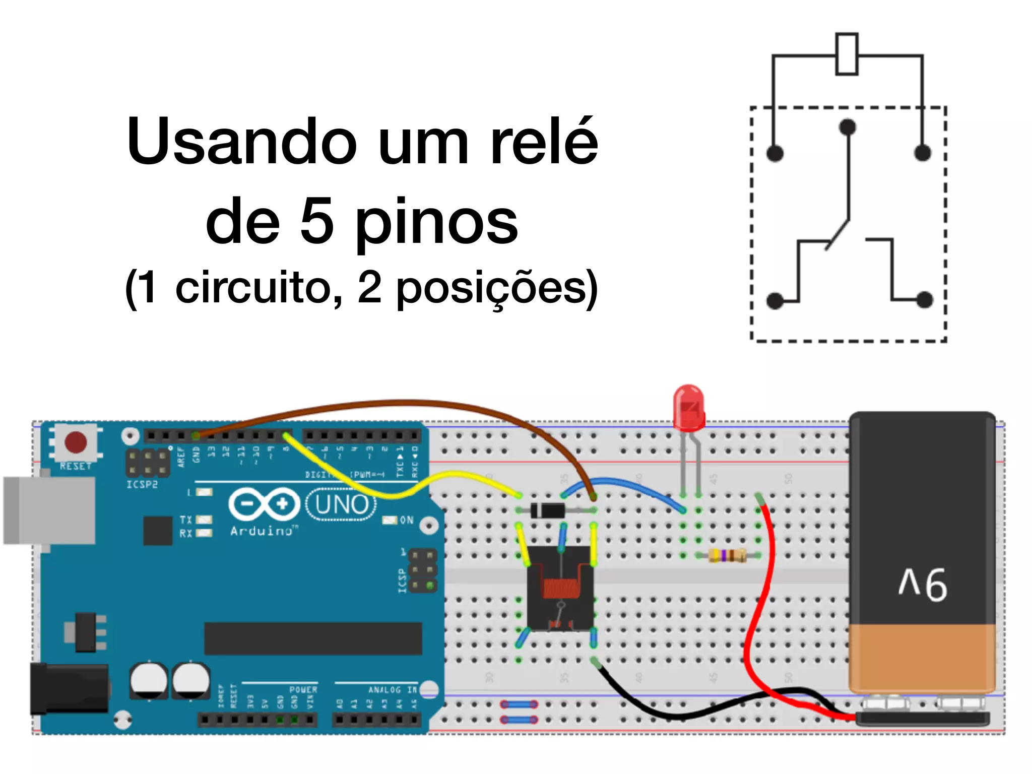 Usando um relé  
de 5 pinos  
(1 circuito, 2 posições)
 