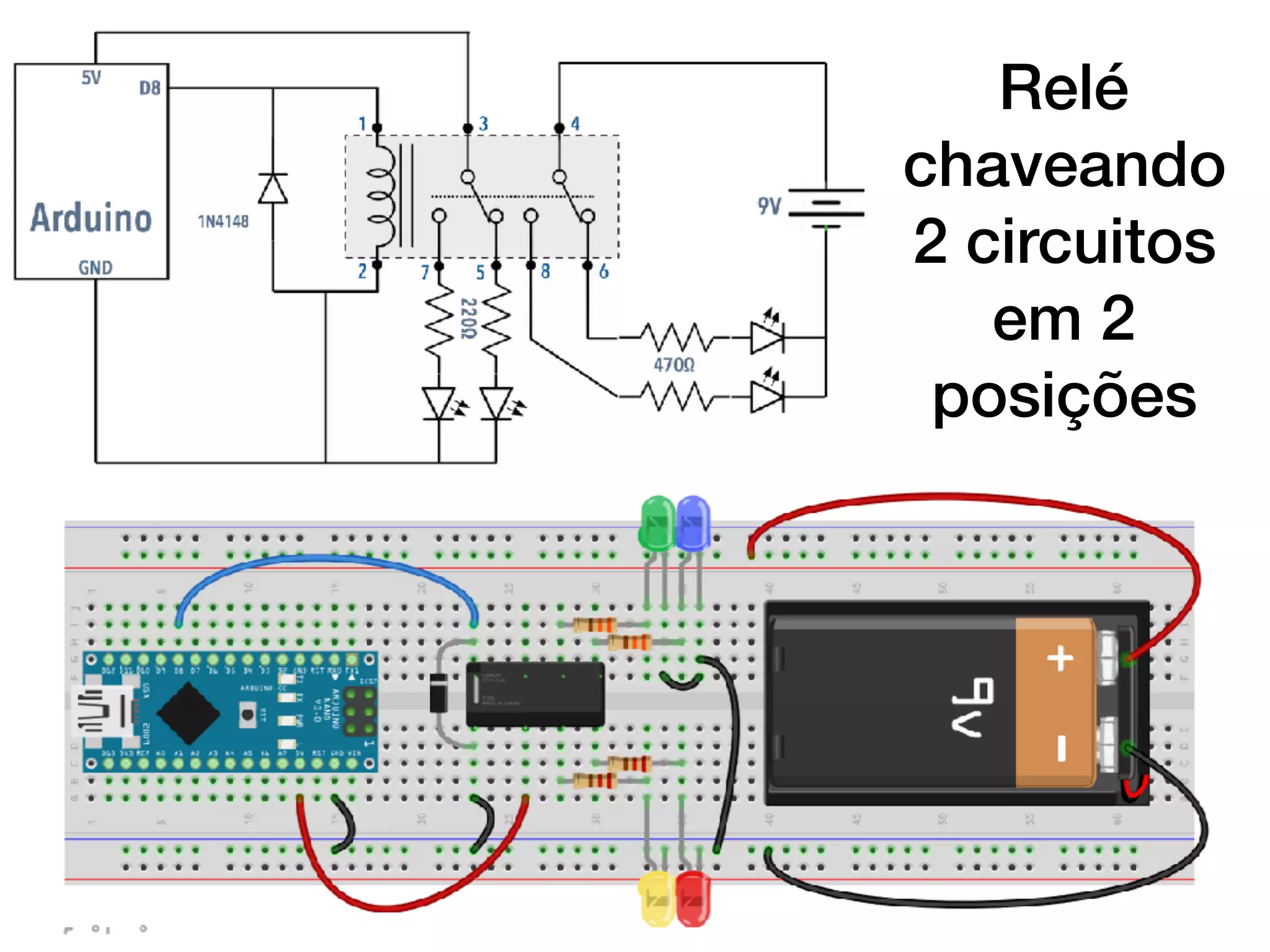 Relé
chaveando
2 circuitos
em 2
posições
 