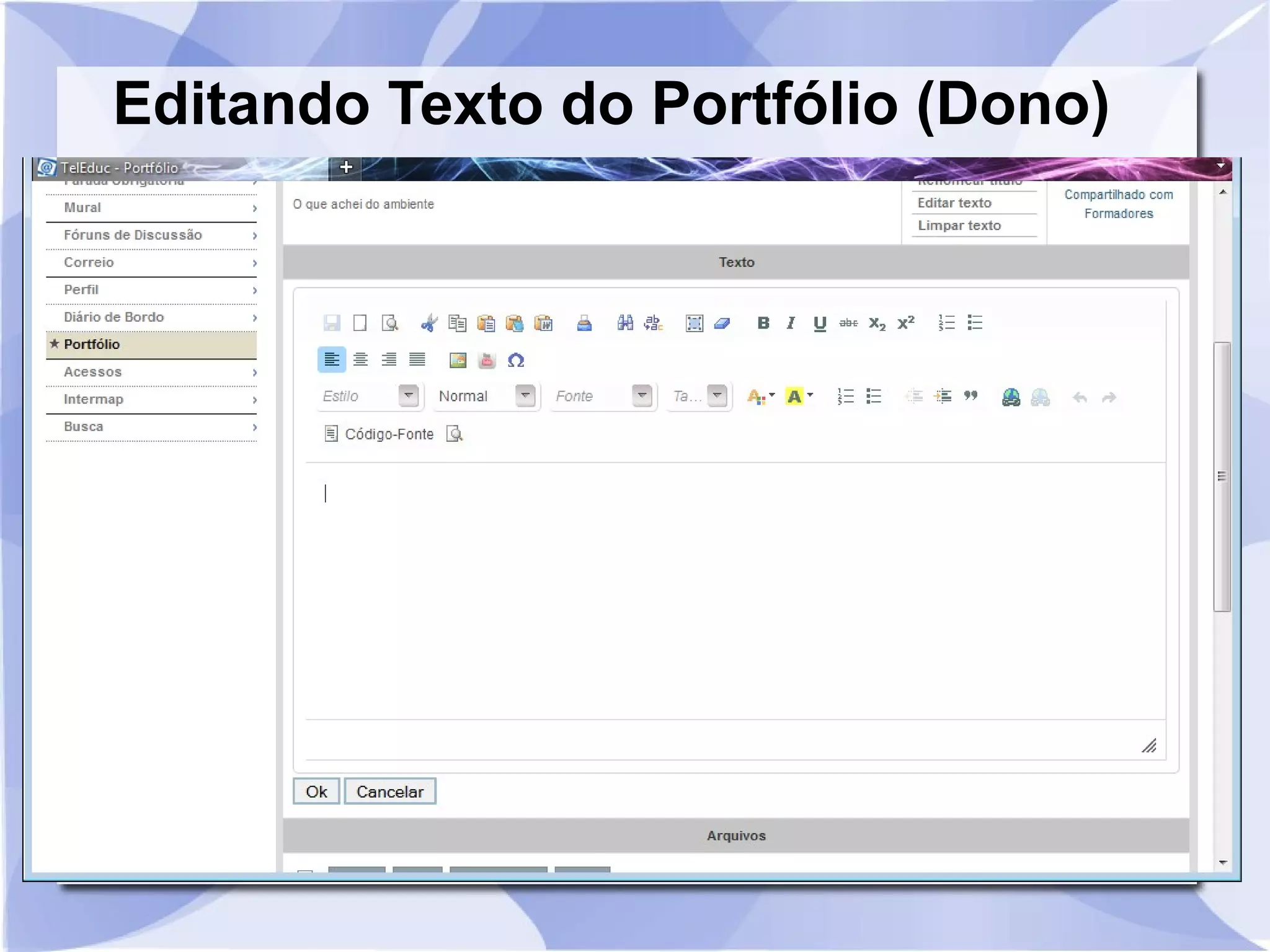Editando Texto do Portfólio (Dono) 
 