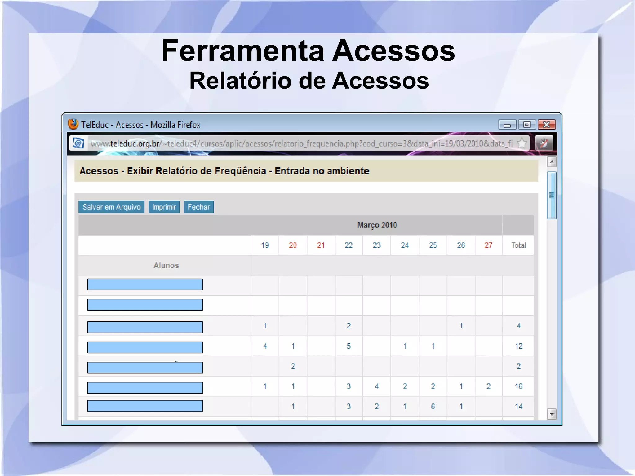 Ferramenta Acessos 
Relatório de Acessos 
 