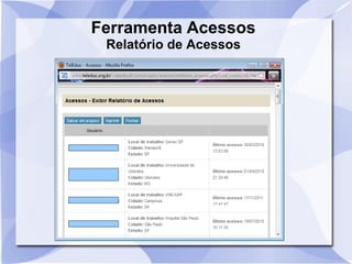 Ferramenta Acessos
Relatório de Acessos
 