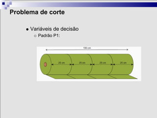 Problema de corte

      Variáveis de decisão
         Padrão P1:
 