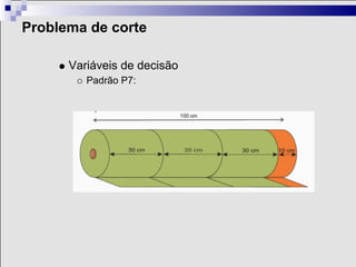 Problema de corte

      Variáveis de decisão
         Padrão P7:
 