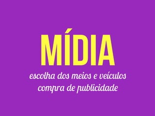 escolha dos meios e veículos
compra de publicidade
mídia
 