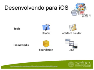 Desenvolvendo para iOS




  http://www.stanford.edu/class/cs193p/cgi-bin/drupal/downloads-2010-winter
 