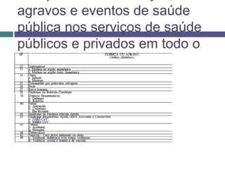 agravos e eventos de saúde
pública nos serviços de saúde
públicos e privados em todo o
território nacional
 