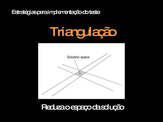 Estratégias para implementação do teste Triangulação Reduza o espaço da solução 