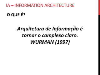 O QUE FAZ O UX DESIGNER?


ELE NÃO É ...                   ELE FAZ...
• O cara que faz botões         • Direção de arte
• O cara que dá um tapa no      • Identidade visual
  layout                        • Layouts com, padrões
• Dá um jeito na apresentação     visuais, tipografia e estética
• Recorta foto                  • Pensa em como deixar as
                                  coisas melhores
• Arrumador de foto do
  sobrinho                      • Cria experiências e interações
 