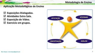 Nicir Chaves | nicir.chaves@gmail.com 8
Aplicação Metodológicos de Ensino
 Exposições Dialogadas.
 Atividades Extra Sala.
 Exposição de Vídeo.
 Exercício em grupos.
Metodologia de Ensino
 