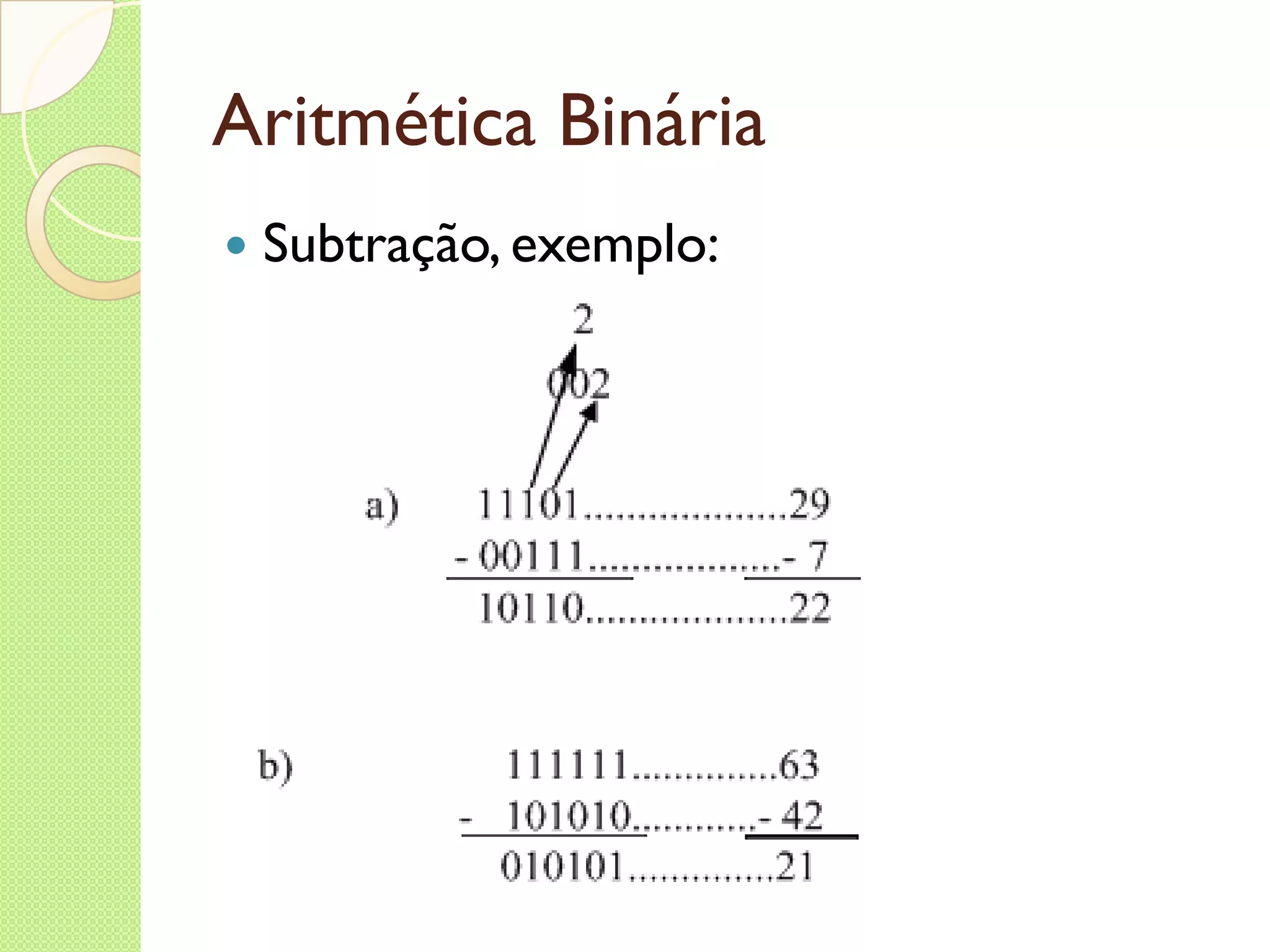 Aritmética Binária Subtração, exemplo: 