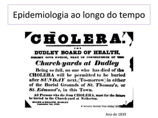 Epidemiologia ao longo do tempo
Ano de 1839
 