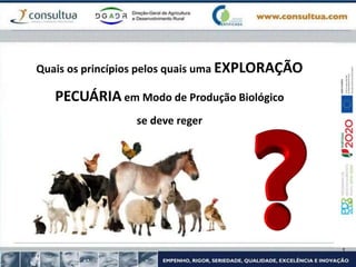 Quais os princípios pelos quais uma EXPLORAÇÃO
PECUÁRIA em Modo de Produção Biológico
se deve reger
 