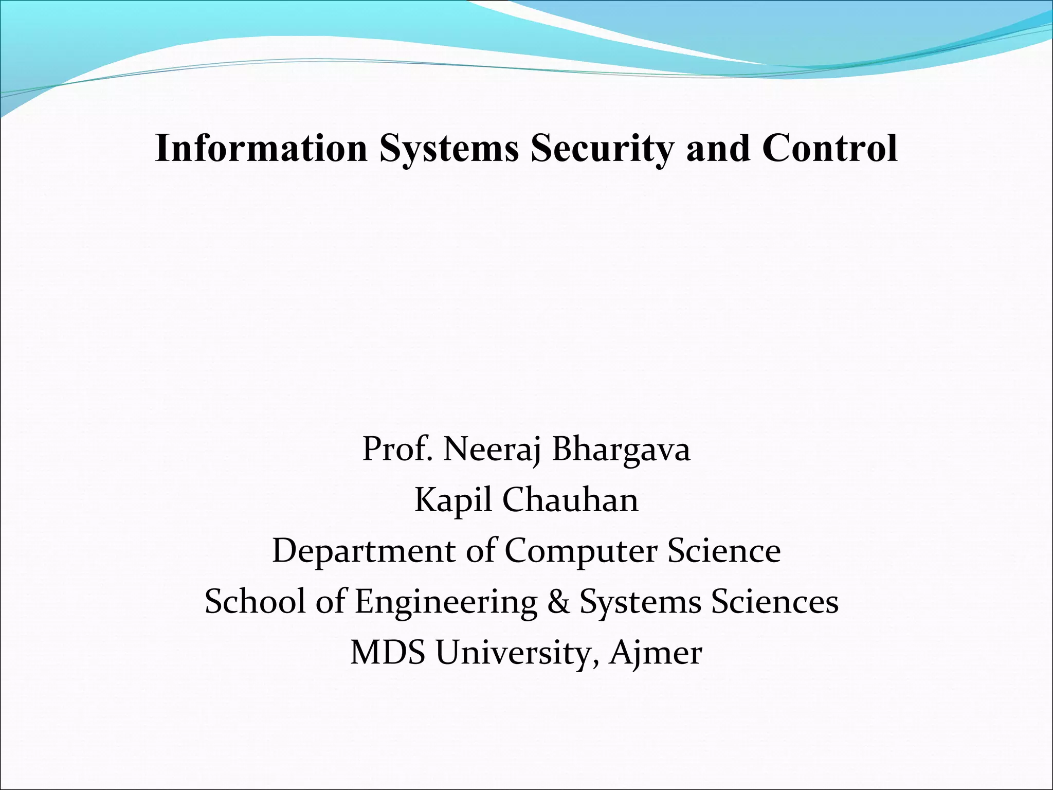 Introduction to Information System Security PPT