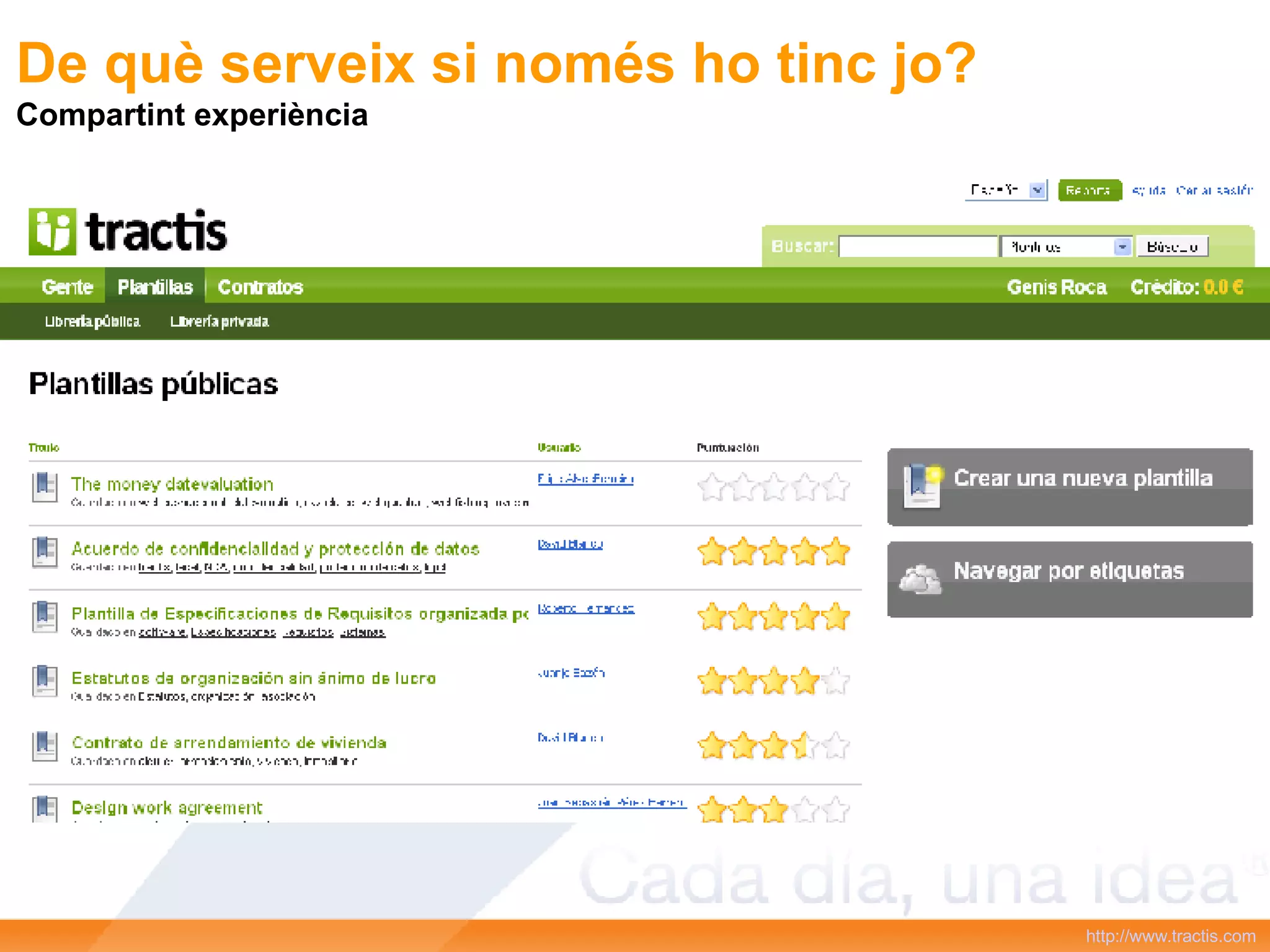 De què serveix si només ho tinc jo? Compartint experiència http :// www.tractis.com 