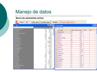 Manejo de datos
Barra de elementos activo
 
