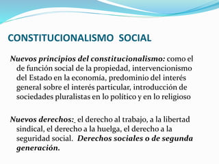 CONSTITUCIONALISMO SOCIAL
Nuevos principios del constitucionalismo: como el
de función social de la propiedad, intervencio...