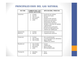 PRINCIPALES USOS DEL GAS NATURAL
 