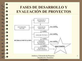 FASES DE DESARROLLO Y EVALUACIÓN DE PROYECTOS Análisis y Valoración de Proyectos  Introducción. Elementos Conceptuales 