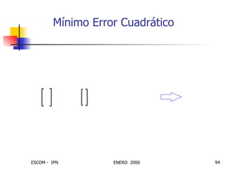 Mínimo Error Cuadrático p 1 t 1 { , } p 2 t 2 { , }  p Q t Q { , }    Conjunto Entrenamiento: p q t q Entrada: Objetivo: x w 1 b = z p 1 = a w T 1 p b + = a x T z = F x   E e 2   = E t a –   2   E t x T z –   2   = = Notación: Mean Square Error: Donde:  E  es un valor esperado 