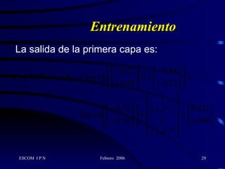 Entrenamiento La salida de la primera capa es:   