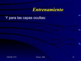 Entrenamiento Y para las capas ocultas:   