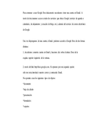 Introducción  a  google  docs
