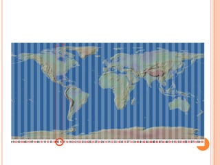 Empezando a contar desde los 180º de longitud oeste y yéndonos hacia el este, el mundo se divide en 60 zonas numeradas de 1 a 60.Las regiones que se encuentran por encima de los 80º de latitud no se suelen representar en la proyección UTM.