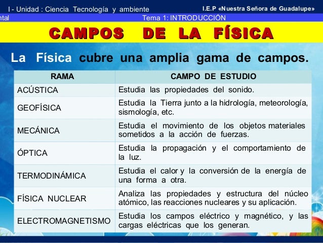 Campo De Estudio De La Fisica