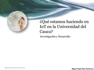 Miguel Ángel Niño Zambrano
¿Qué estamos haciendo en
IoT en la Universidad del
Cauca?
Investigación y Desarrollo
Miguel Ángel Niño Zambrano
 